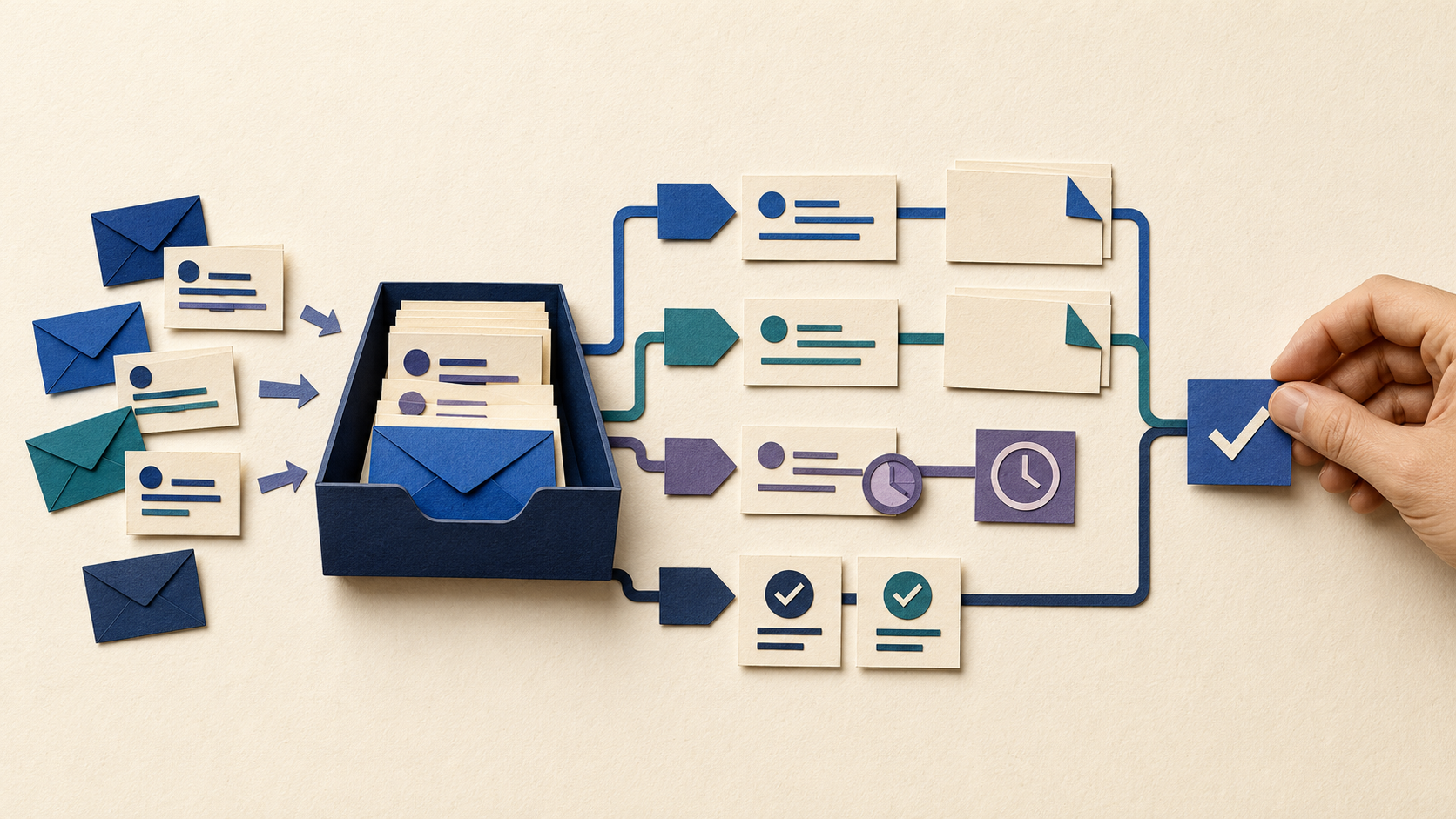 AI email assistant organizing a small business inbox into priorities, drafts, follow-ups, and tasks.