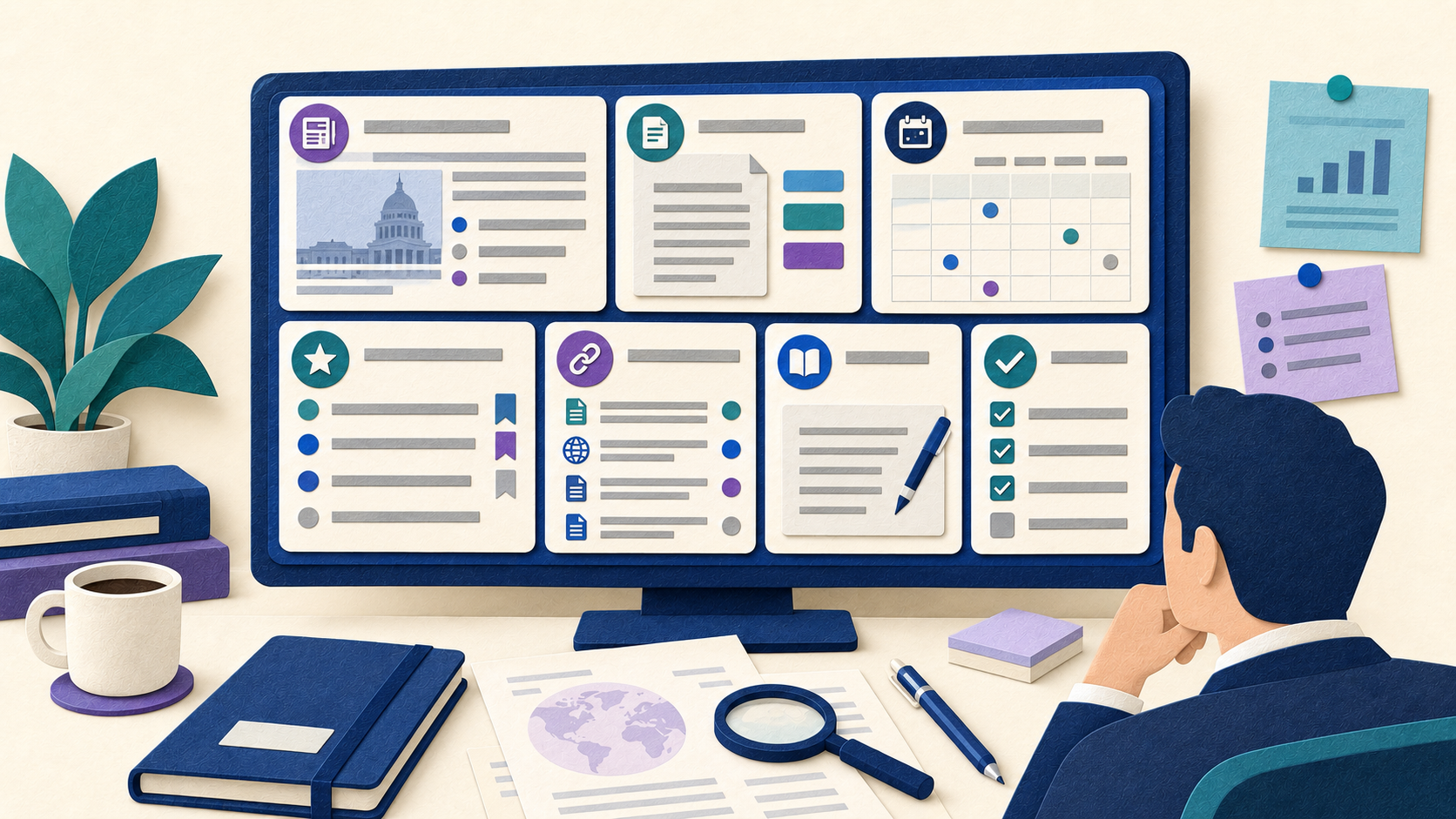 AI market research assistant organizing news, filings, events, watchlists, and trading notes into a pre-trade brief.