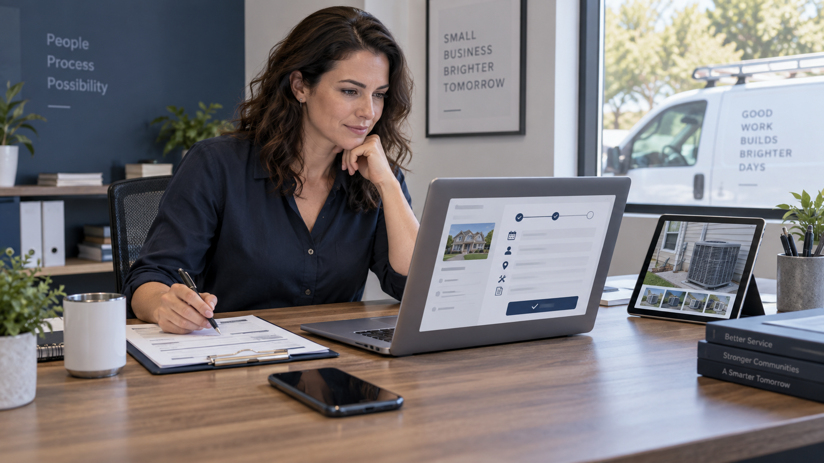 AI work-order triage organizing a customer service request for a field-service team.